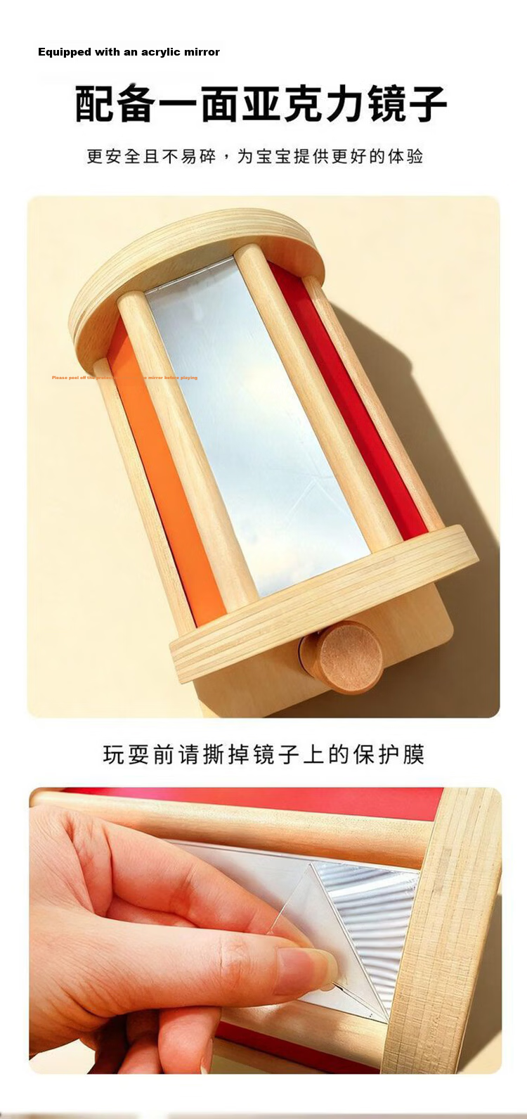 Little Elephant Dancing Textile Drum Montessori Early Education Toy Baby Rainbow Solid Wood Educational Drum 0-3 Years Wooden Rotating Drum Roller Teaching Aid 5