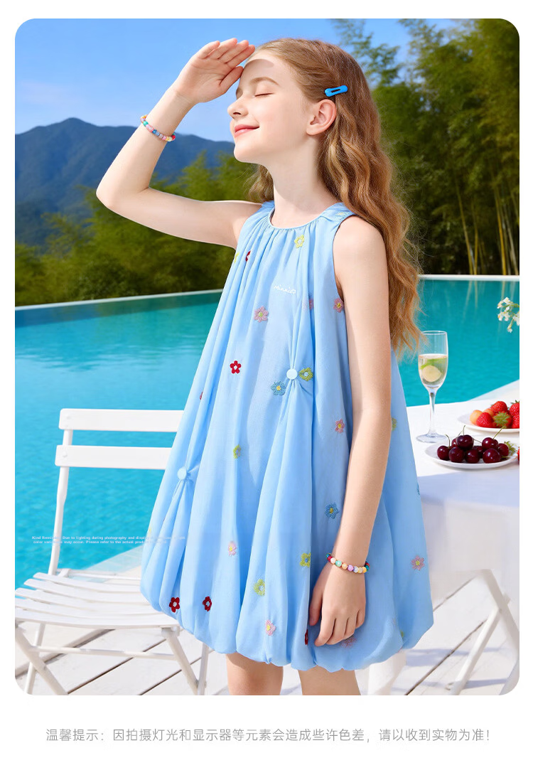 Disney Kids Dress Colorful Embroidered Floral Cotton Princess Dress 26 Summer Girls Minnie Floral Blue 130 17