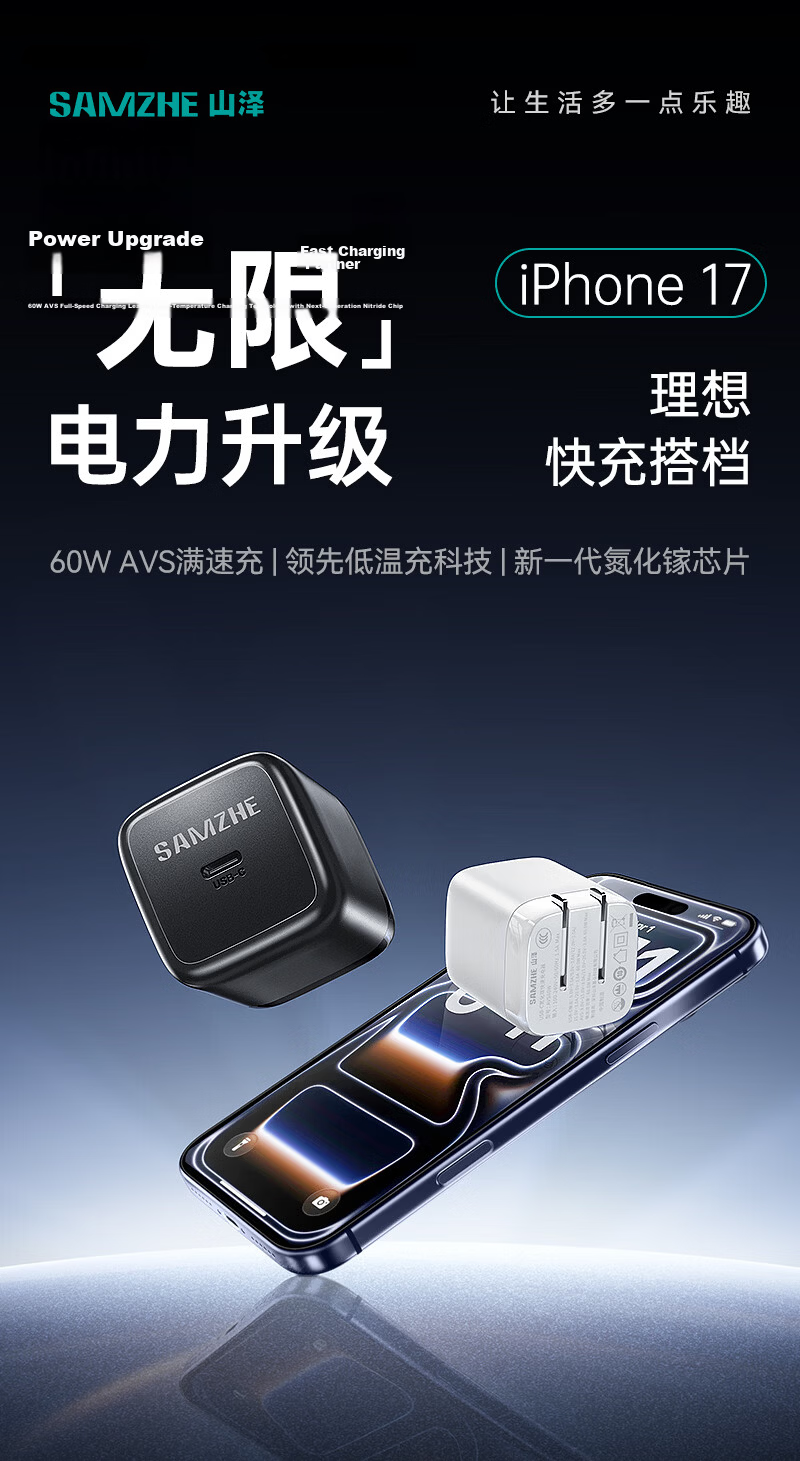 Sanze Apple Charger Dual Port 60W Fast Charger PD 45W Type-C USB for iPhone 17 Pro Max/16/15/14/13 iPad Huawei Phones 2