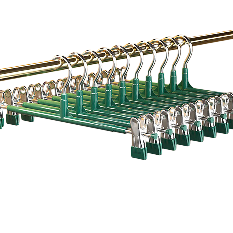 Jingxun Seamless Non-Slip Pants Hanger, Luxury Drying Clip, Adjustable Thickened Coat Hanger, Green, 10 Pieces