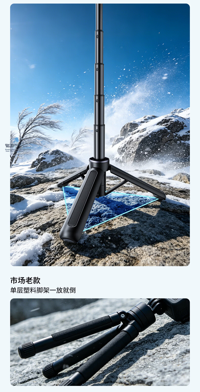 Pisen Compatible DJI Action Camera Action6/5 Pro/Pocket4/3/Nano Mini Portable Stand Selfie Stick Integrated Tripod Extension Handheld Rod Accessory 5