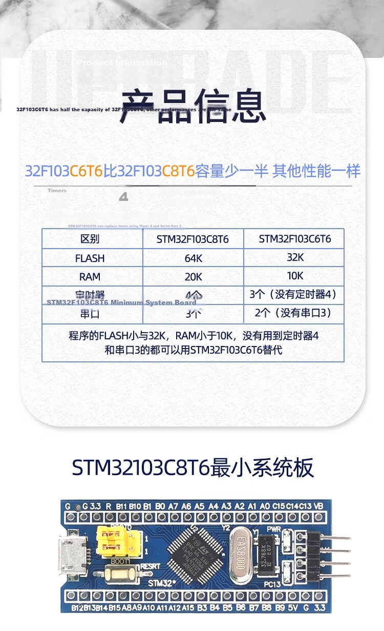 Nuoran STM32 Core Board Development Board Microcontroller Experiment Board [Imported Chip] STM32F103C8T6 Development Board with Downward Soldered Pin Headers 2