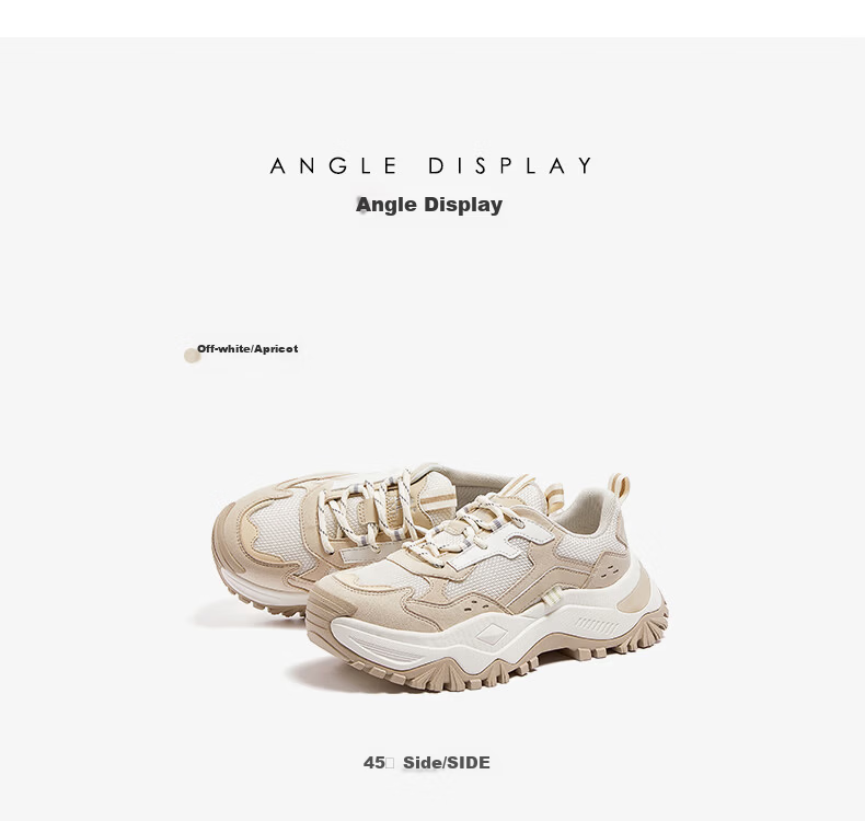 CAMEL Women's Dad Sneakers Thick Sole Height Increasing Casual Shoes Breathable Lightweight Sports Shoes L26S469059 Off-White/Apricot Size 37 18