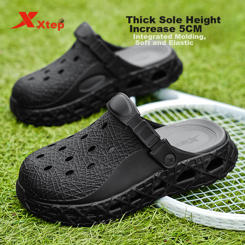 XTEP Men's Outdoor Hole Shoes Summer 2026 New Sports Slippers Black Gray 39-40