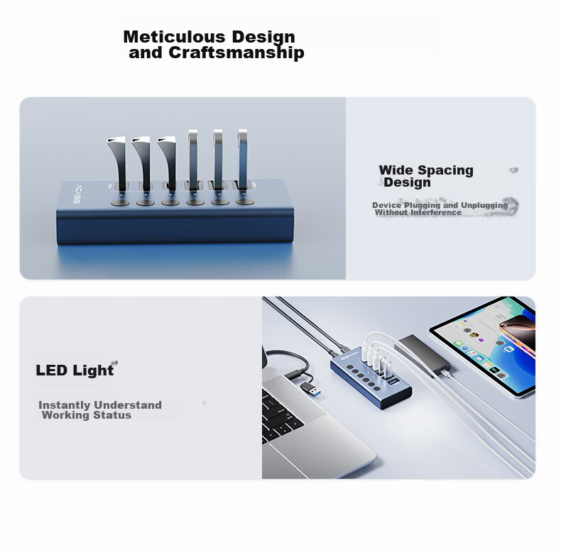 Acasis USB 3.2 Type-C 6-Port Hub Dock with Independent Switches, Multi-Control Expander for Apple MacBook HB06Pro 14