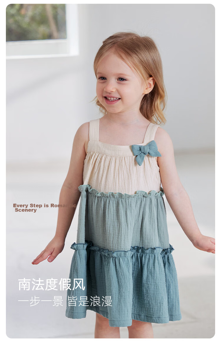 Babylove Baby Girl Summer Dress Pure Cotton Gauze French Style Cake Dress Infant Spliced Strap Dress Summer Wear 3