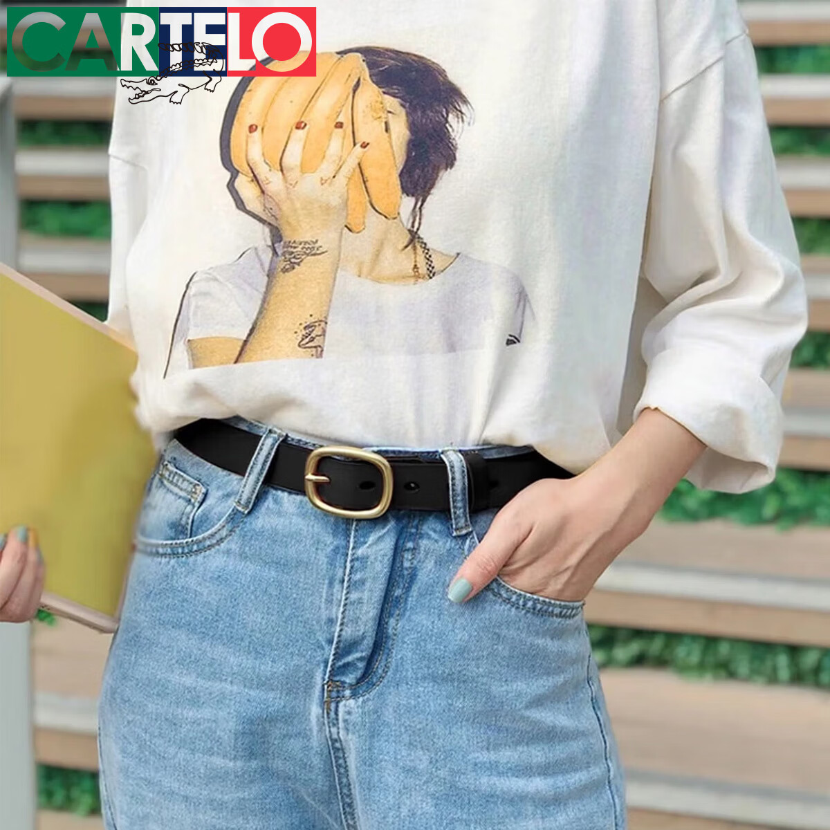 Cartelo Crocodile Women's Leather Belt Korean Style Decorative Casual Cowhide Waist Belt Simple Versatile Pin Buckle Pants Belt Girlfriend Gift