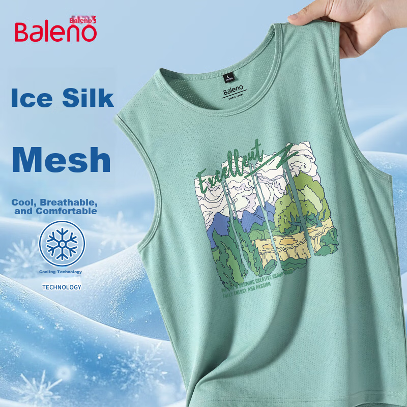 Baleno Men's Ice Silk Sleeveless Vest 2026 Summer New Mesh Breathable Cooling Quick-Dry Lightweight Sports Tank Top T-Shirt 26