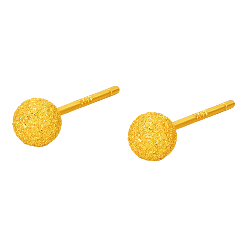 Jinliufu Auspicious Earrings Pure Silver Gold Color Women's S925 Silver Bubble Bead Studs Simple Style Qixi Festival Gift for Girlfriend
