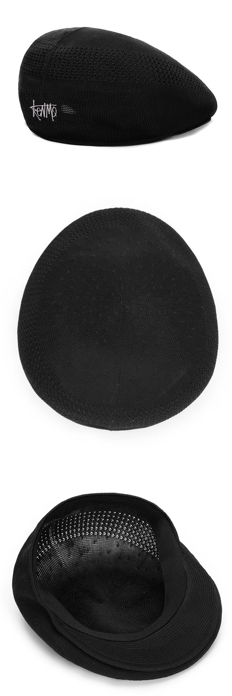 KENMO Breathable Mesh Beret Trendy Reversible Cap Black (Metal) One Size 5