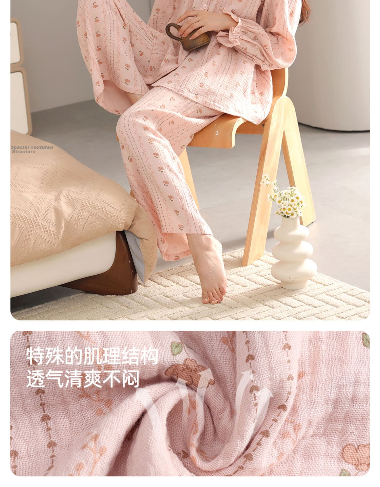 JOYNCLEON Maternity Cotton Gauze Postpartum Nursing Pajamas Homewear Pink XL jyz181399 7