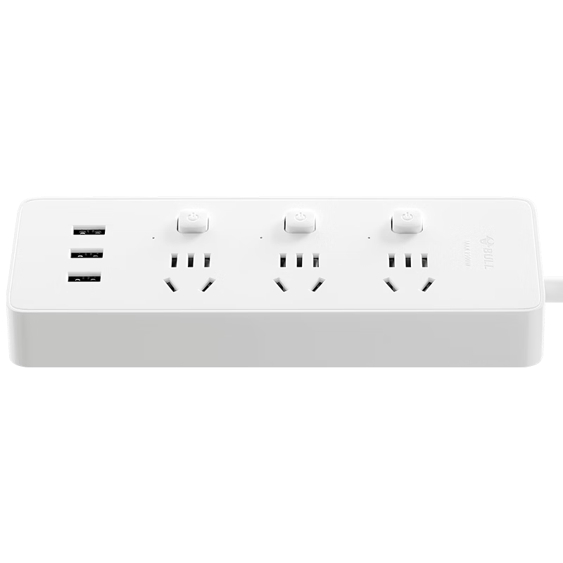 BULL USB Socket/power Strip/extension Cord/3-Outlet Power Strip with 3 USB Ports And Individual Switches GN-B3033