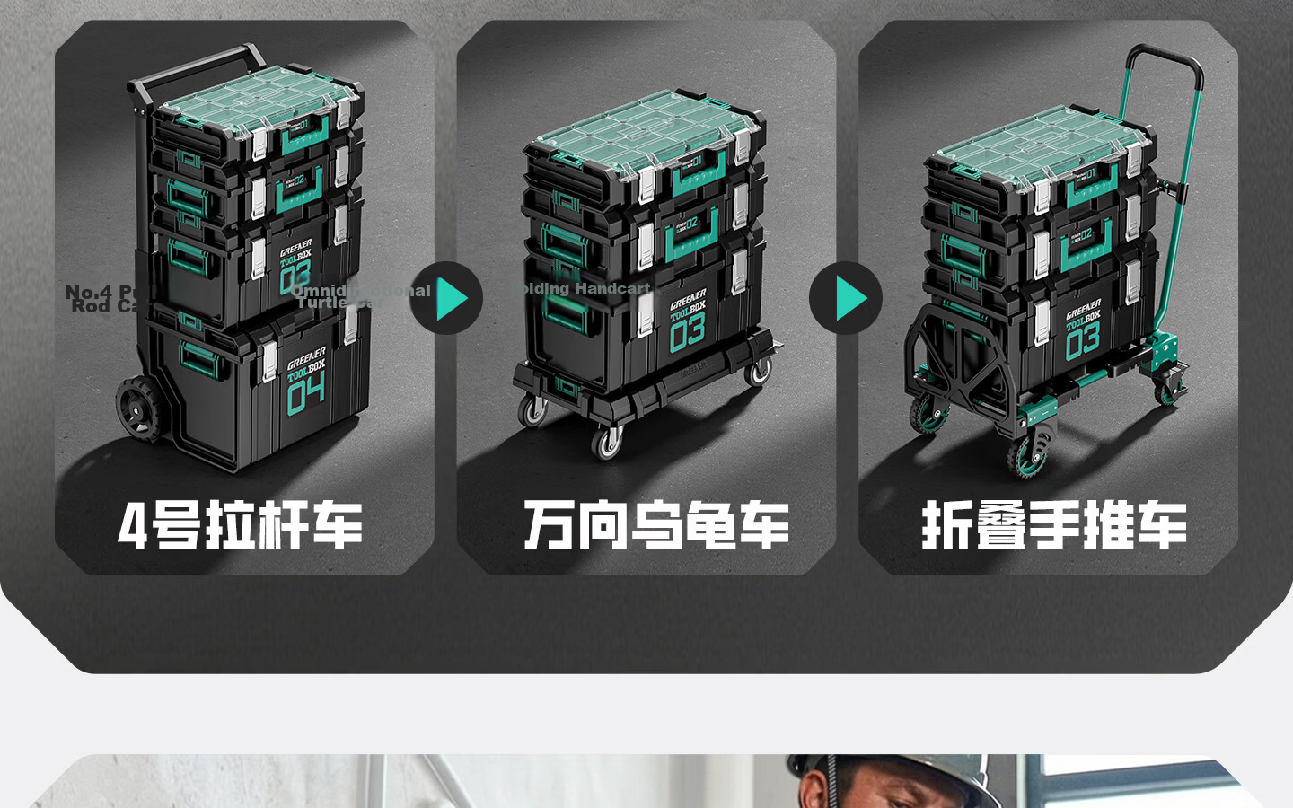 GREENER Stackable Large Capacity Modular Stacking Hardware Toolbox Multifunctional Industrial Grade Set Trolley Case No.3 11