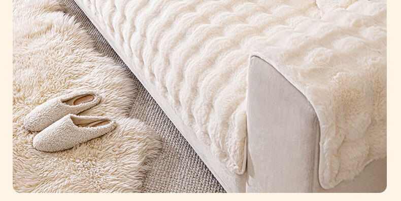 Jingxun Plush Non-Slip Warm Faux Rabbit Fur Sofa Cushion Cover Slipcover Four Seasons Bay Window Pad 70*70cm 3