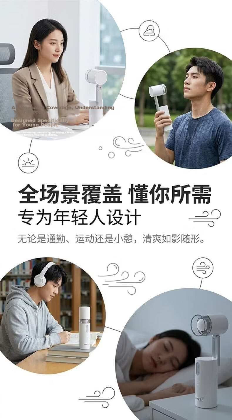 Lenovo Investment Brand Superpower Mini Fan Handheld Desktop Neck Hanging Long Battery Life Foldable Portable USB Charging Cooling Ice Compress Office Student Outdoor Fan 8