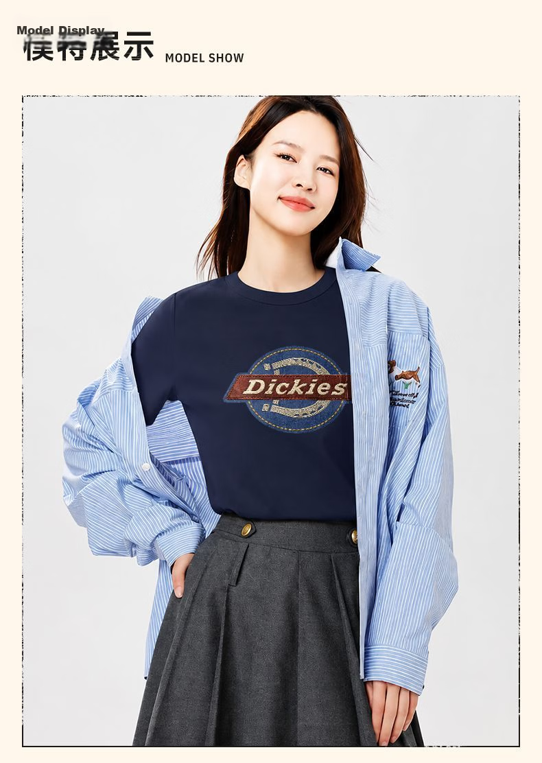 Dickies Dikus Antibacterial Short Sleeve T-Shirt Women 2026 New Summer American Classic Shoulder Top C Navy Blue L 5