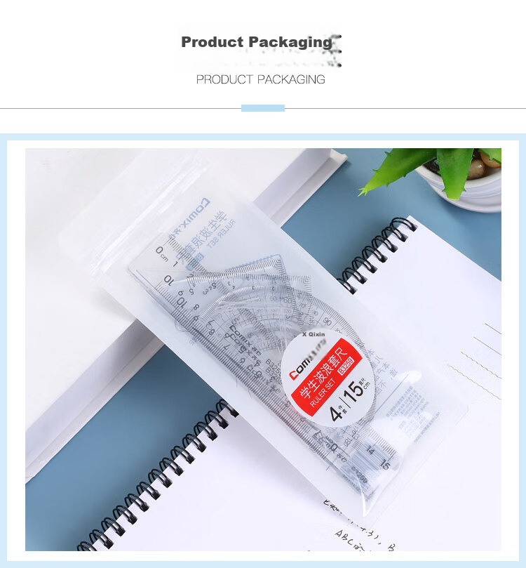 COMIX Wuhuang Cat Student Wave Ruler Set of Four Pieces, 15cm Wave Straight Ruler/triangle Ruler/angle Gauge, Student Measuring Drawing Ruler Stationery Gift Box Present WHBZ0046 7