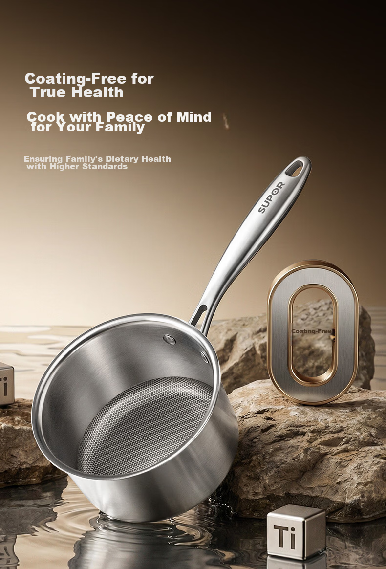 SUPOR JD Exclusive Pure Titanium Milk Pot Non-Coated Lightweight Non-Stick 100% Pure Titanium Plate Milk Pot 18cm Compatible with All Stoves 12