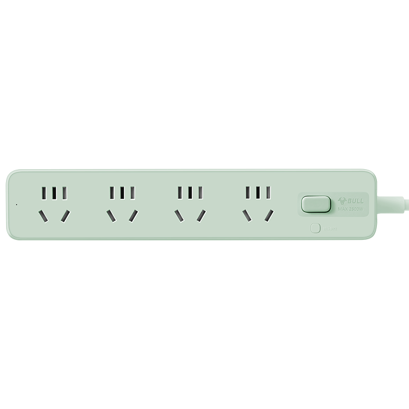 BULL Power Strip/Extension Cord/Surge Protector/Power Bar/Outlet Strip/Power Strip Z Generation 4 Outlets with Master Switch, 1.8 Meters Long GN-Z1041 Mint Gree