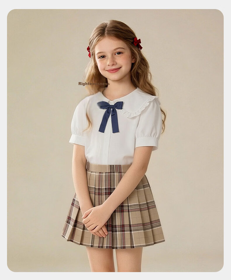 Carfit Girls Summer Versatile White Basic T-Shirt Children's Solid Color Short Sleeve Shirt Kids Shirt White 140 9
