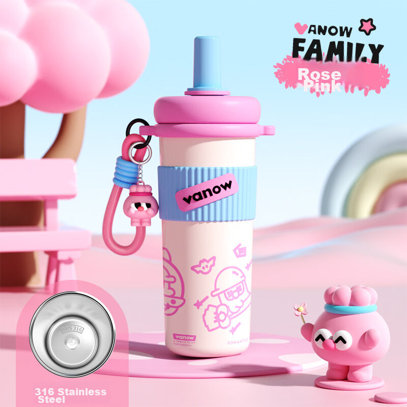 Vanow Kids Straw Insulated Water Bottle 2026 New High-Value Student Large Capacity Portable Cute Tumbler