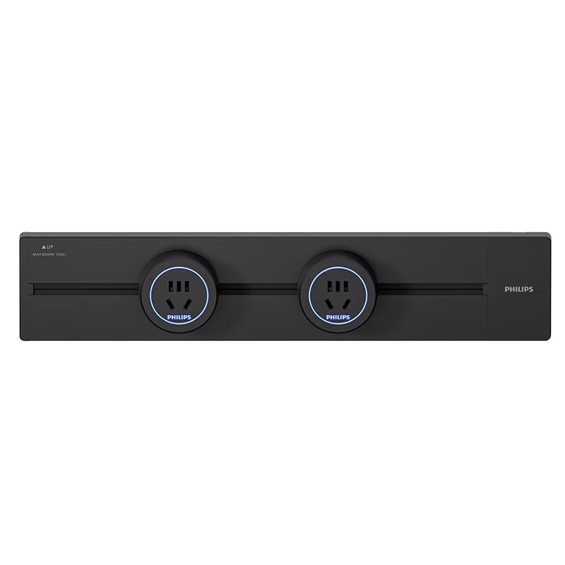 PHILIPS Surface Mounted Track Socket Switch Panel Ambient Light Aluminum Alloy Slot-Free Wall-Mounted Movable Rail Power Strip 40cm Track + 2 Adapters