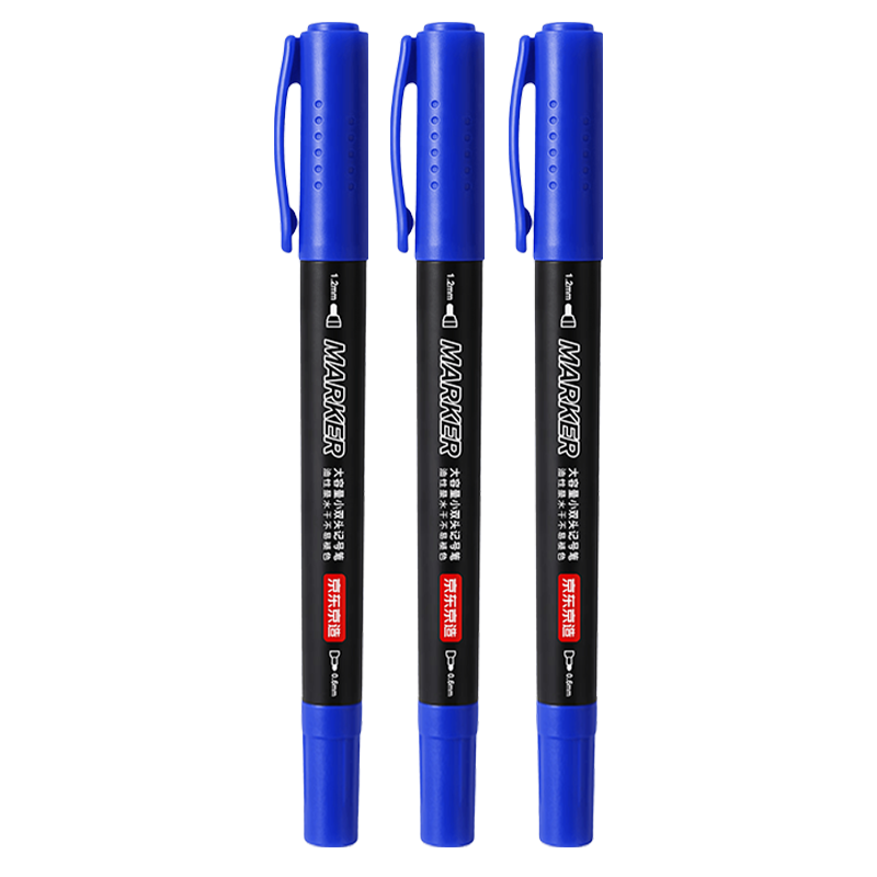 JD Jingzao Large Capacity Small Double-Ended Marker Pen Fast-Drying Waterproof Oil-Based Signature Pen for Logistics and Express Delivery Blue 12-Pack