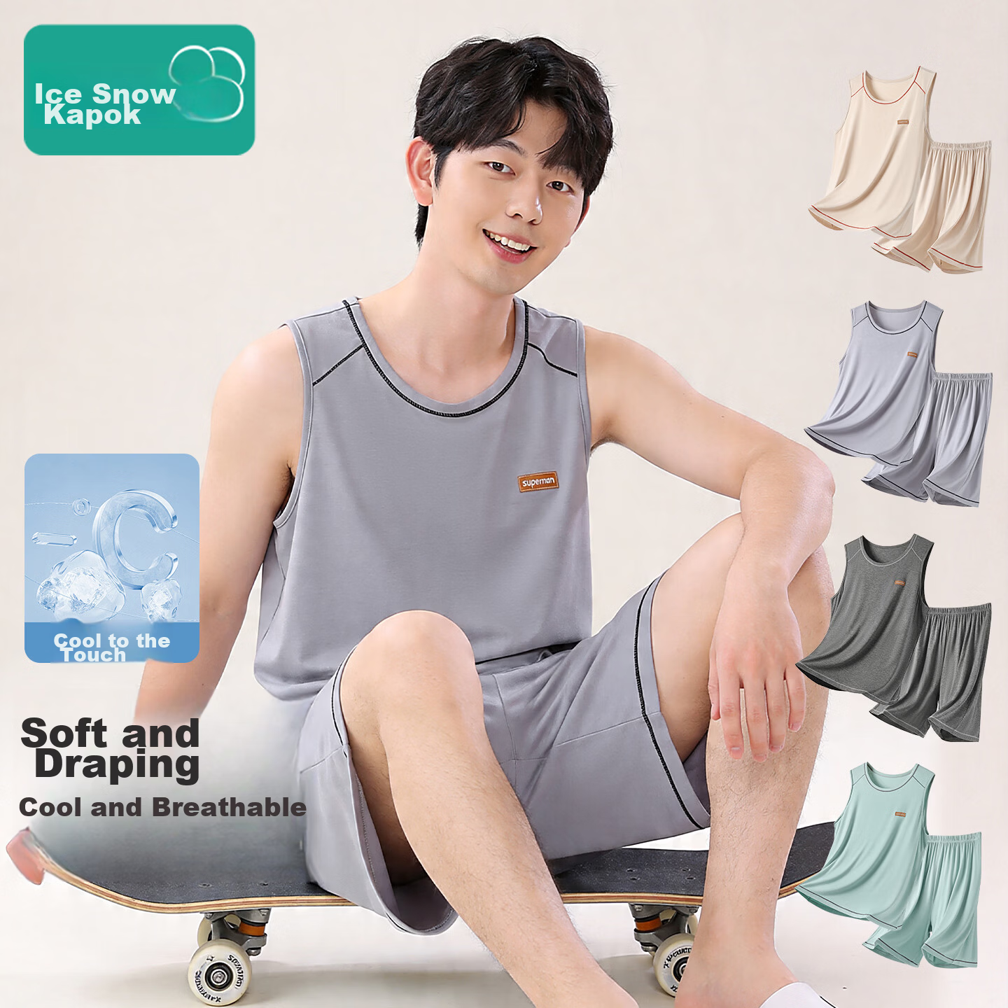 Bingxue Cotton Youth Vest Set Boys' Modal Ice Silk Summer Thin Cool Development Period Shorts Two-Piece Pajama Set
