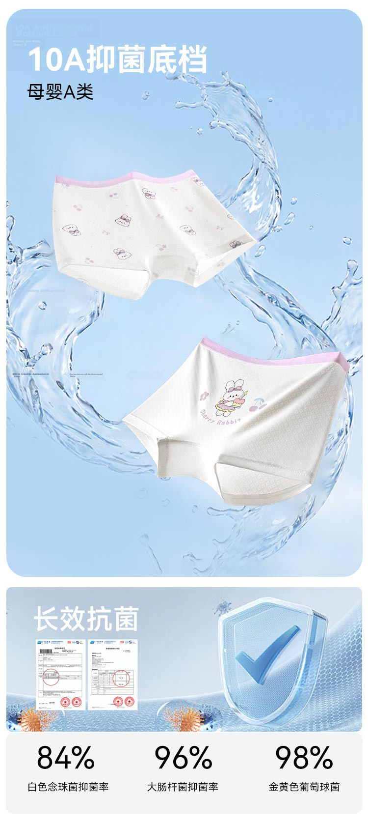 Hodo Children's Underwear, Girls' Boyshorts, for Older Kids, 4-Pack, Pure Cotton, Class A Antibacterial Shorts, Size 110, Cherry Rabbit Desig 11