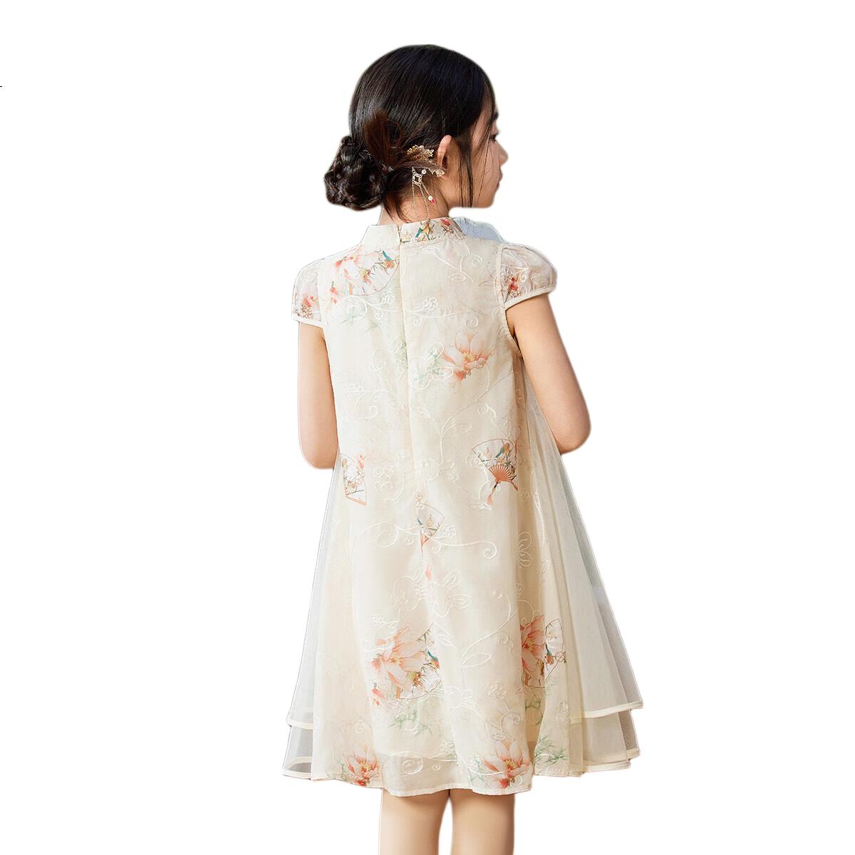 ASK JUNIOR Chinese-Style New Modern Girls' Dress, Summer Lightweight Mesh Dress, Embroidered Princess Skirt