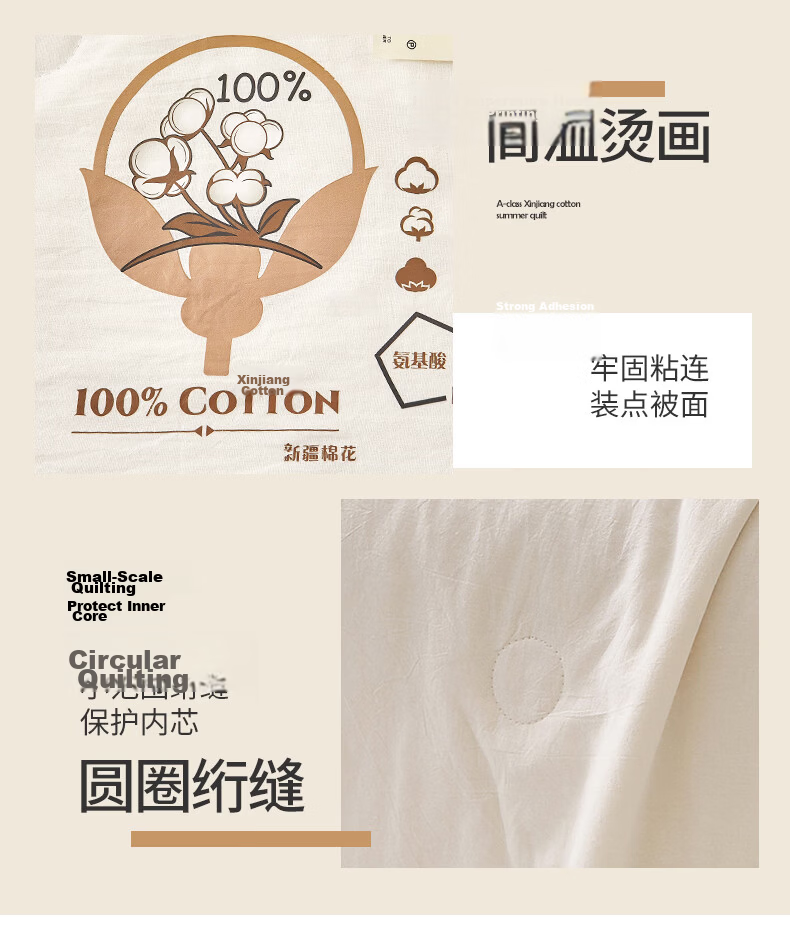 Hongdou Class A Summer Cooling Quilt Air Conditioning Quilt Core 100% Cotton Summer Quilt Summer Naked Sleep Pure Cotton Thin Quilt 1.5*2m Cloud White 10