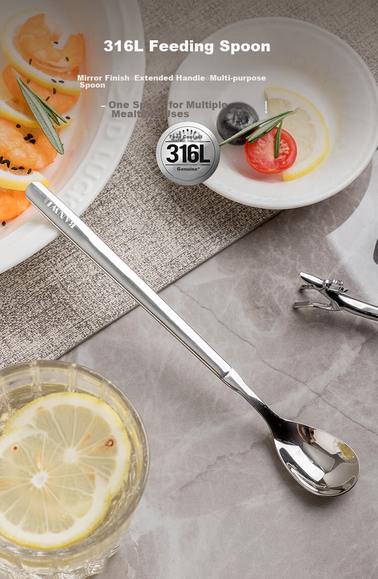 Banwu Life 316 Stainless Steel Feeding Spoon Baby Spoon Stirring Long Handle Children's Eating Training Spoon 1