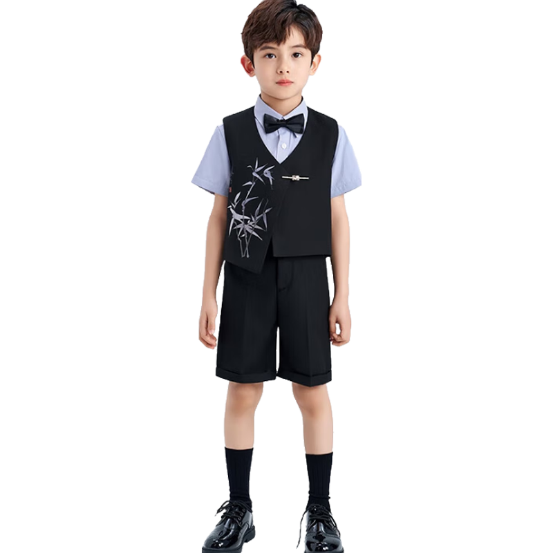 ROMON Boys' Suit Set Graduation Performance Host New Chinese Style Children's Formal Wear Black 130