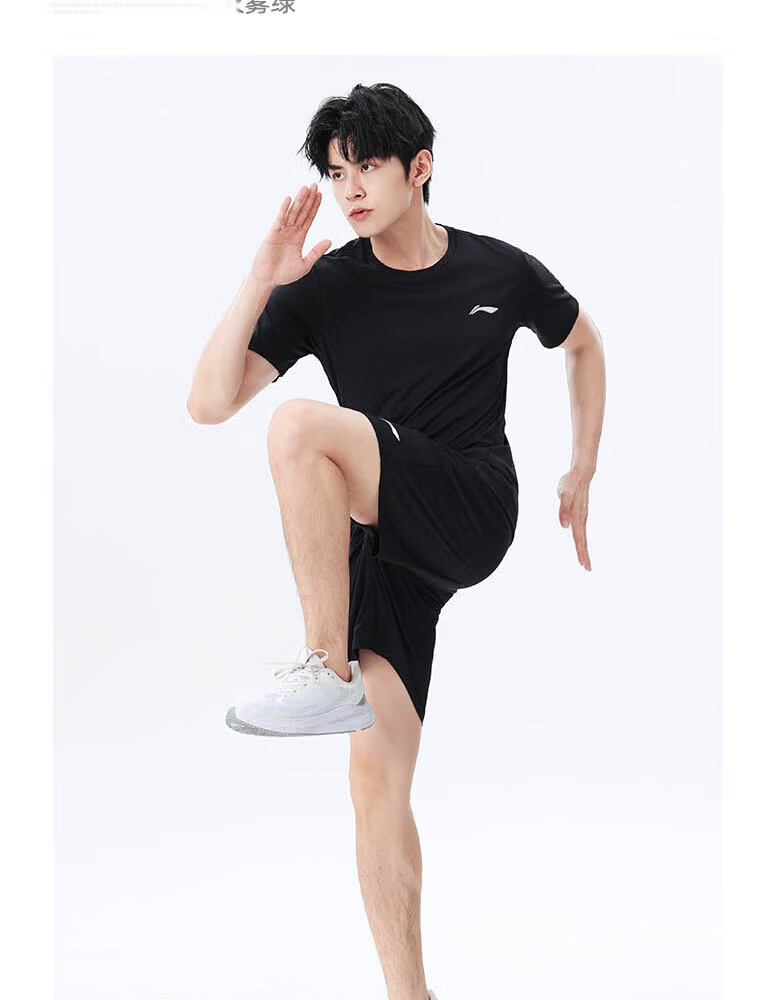 LI-NING Men's Sports Set 2026 Summer New Pure Cotton Breathable Short Sleeve and Shorts Running Fitness Outfit 22