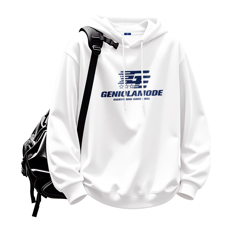 GENIOLAMODE Men's Hoodie, Casual Autumn Wear, Simple Letter Print, Fashionable Versatile Printed Clothing for Men, White, 3XL