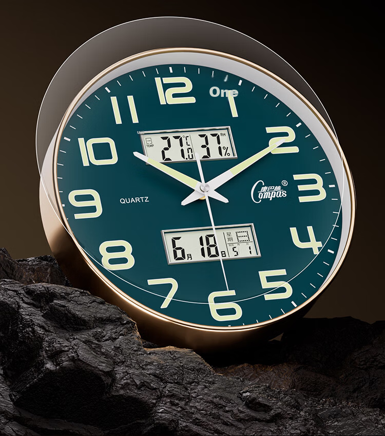 Compas Luminous Wall Clock Living Room Perpetual Calendar Quartz Clock Minimalist 1537-1 Light Luxury Gold 30.5cm 15