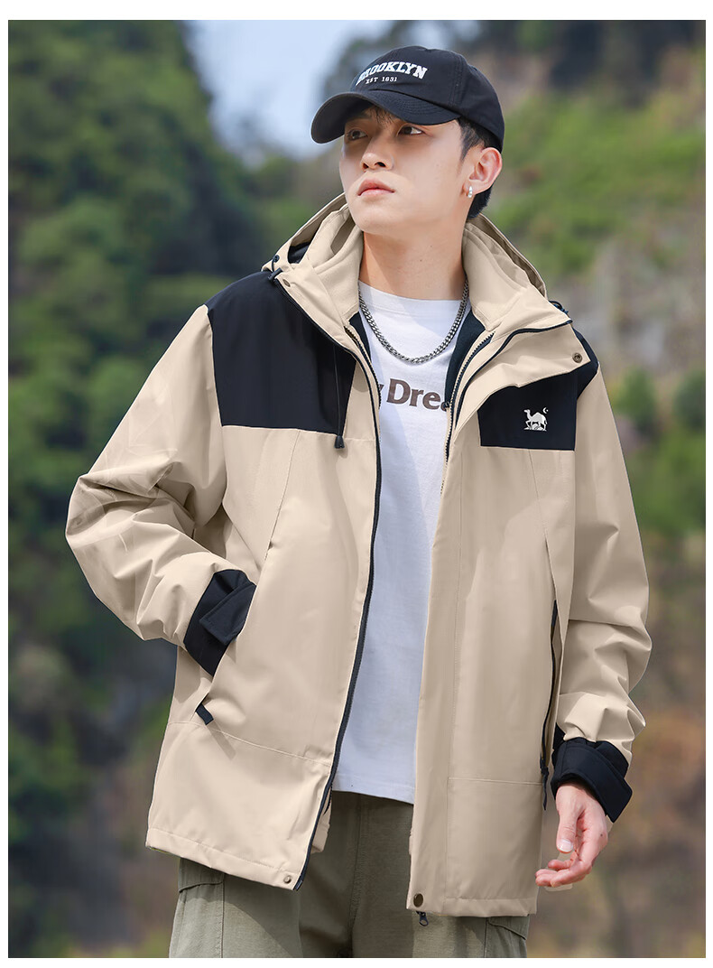 EASTERN CAMEL Couple's Three-In Waterproof Jacket, Men's And Women's Outdoor Sports Coat, Windproof Outerwear, Light Green Single Layer, 3XL 23