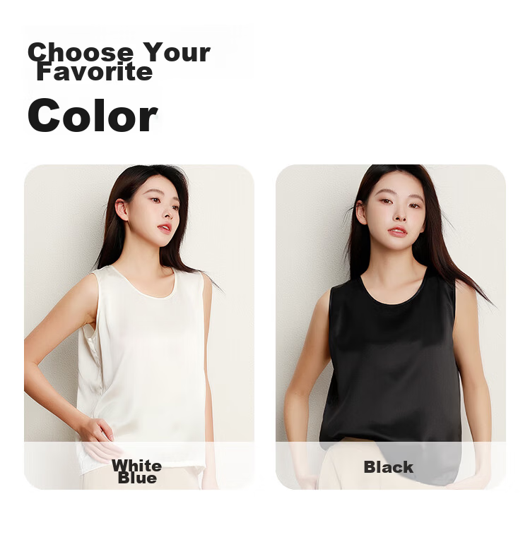 5161 Women's Silk Camisole Summer Cool Wearable Round Neck Mulberry Silk Satin Tank Top 7