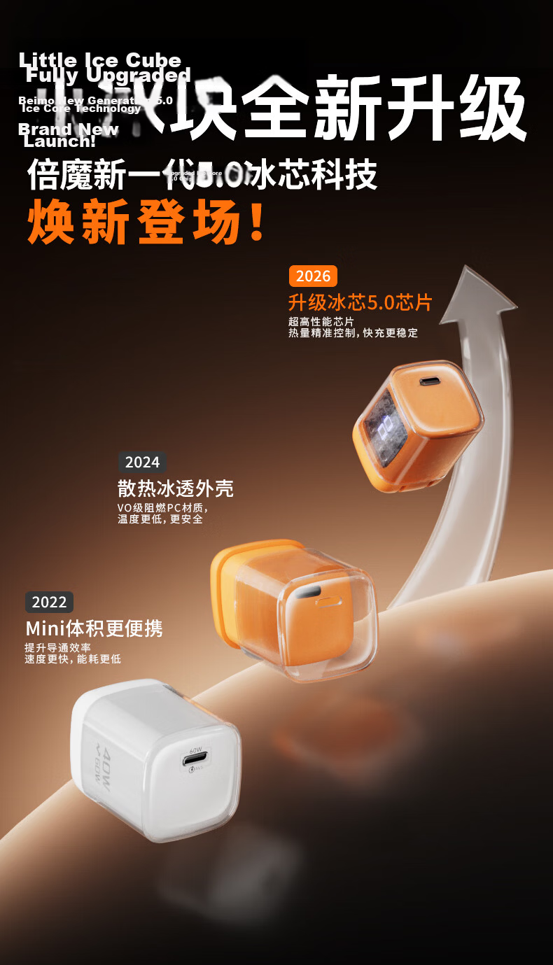 Beimo [26th Anniversary New Release] AVS Protocol 60W GaN Fast Charger PD Protocol 3C Certified Compatible with iPhone 17 Pro Apple 16 Phone Type-C 2