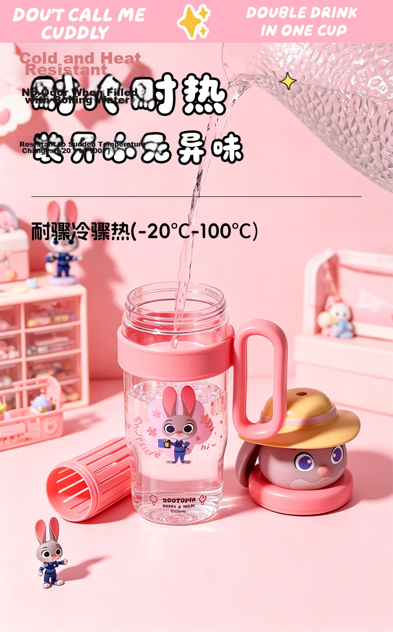 Disney High-Quality Straw Water Bottle for Women, Summer Durable Plastic Large Capacity Portable Cartoon Kids Drinking Cup 7