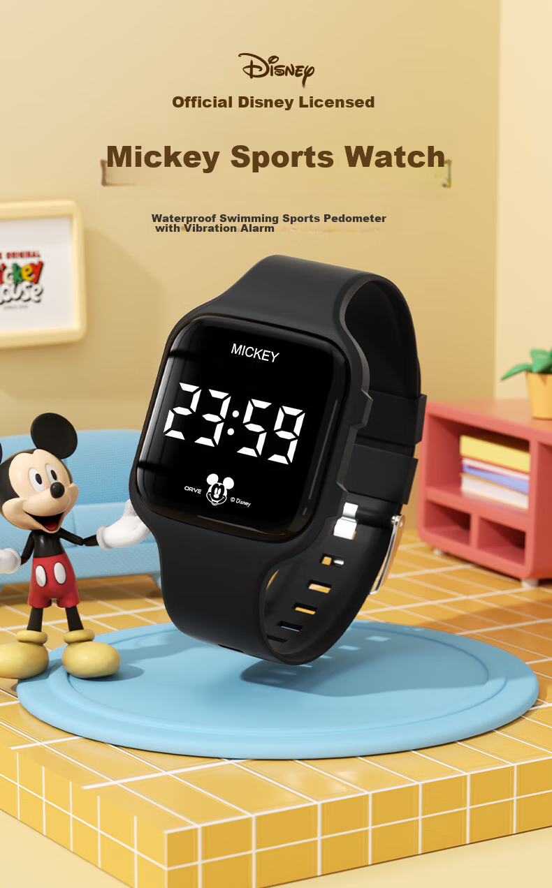 Disney Mickey Kids Sports Watch Student Luminous Waterproof Silent Vibration Alarm Clock Electronic Watch for Boys and Girls Middle and High School 1