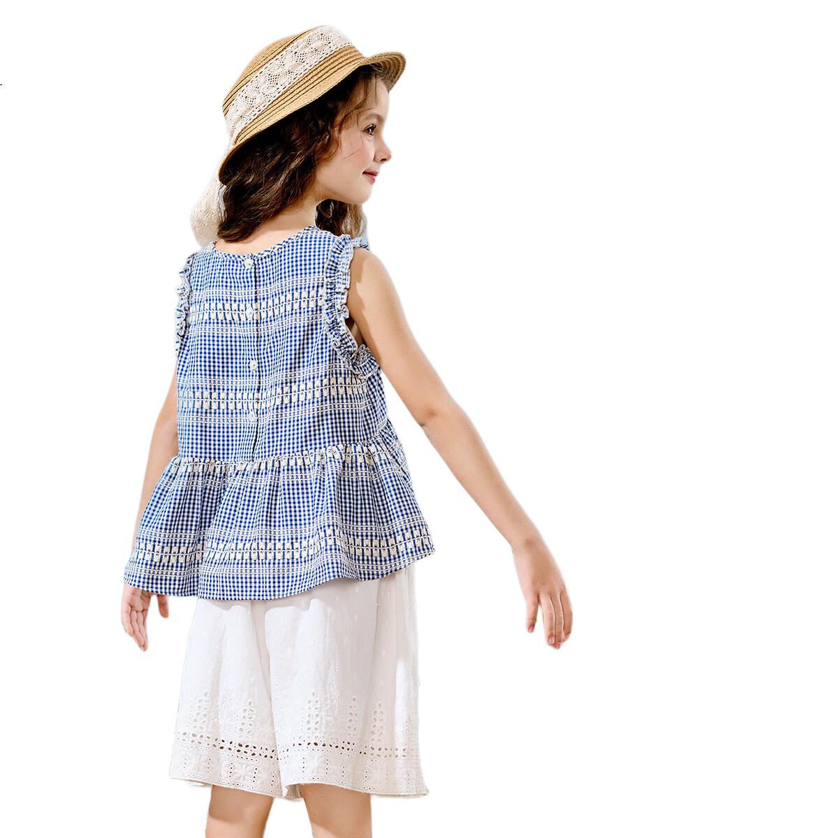 ASK JUNIOR Children's Summer Set for Older Kids, Ruffle Edge Sleeveless Tank Top And Lace Shorts, Two-Piece Girls' Outfit, Size 170