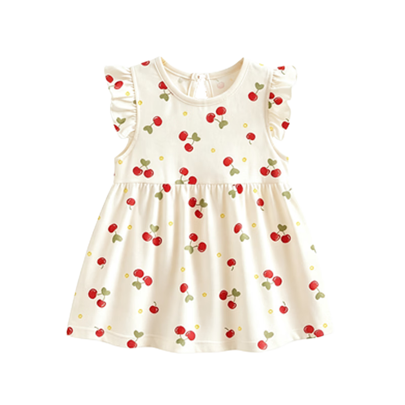 Babyprints Baby Dress Summer Cotton Cute Princess Dress Girl Birthday Soft Breathable Cherry 80