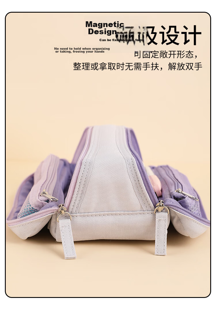 KOKUYO Campus Student Office Double Zipper Large Capacity Partition Storage High-Value Pencil Case Light Purple WSG-PC333LV 7