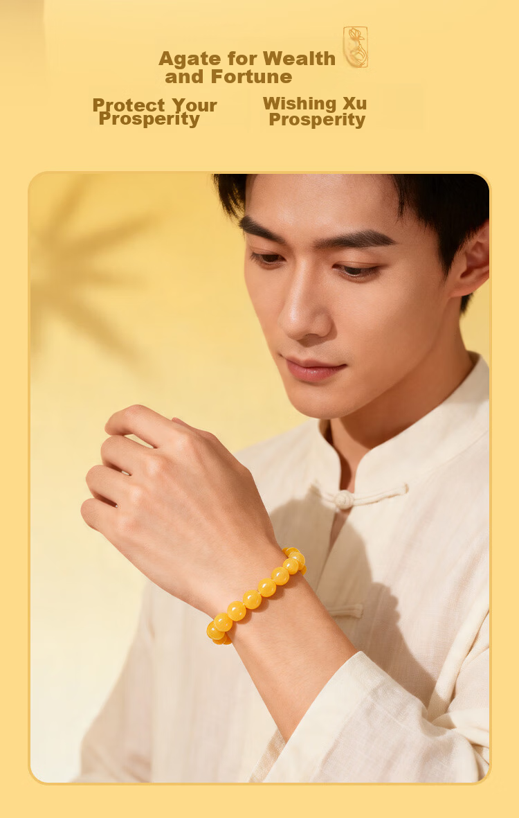 Sanqingshan Natural Yellow Agate Bracelet Unisex Five Elements Fortune Beads Jade Crystal Wristband Birthday Gift for Girlfriend Wife 6