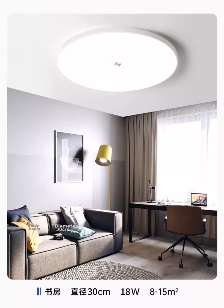 Biuyum Radar Sensor LED Ceiling Industrial Waterproof Light Engineering Stairway Corridor Ultra-thin Motion Sensor Smart Light 18W Diameter 30cm 19