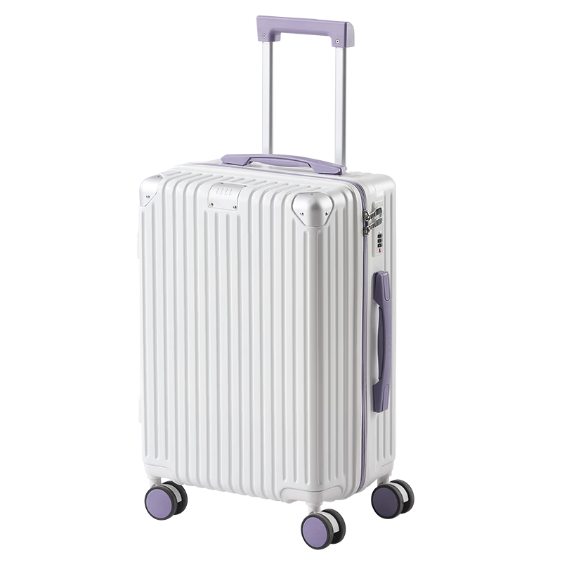 ELLE French Fashion Colorblock Luggage Suitcase Scratch-Resistant Carry-On White Purple 22 Inch