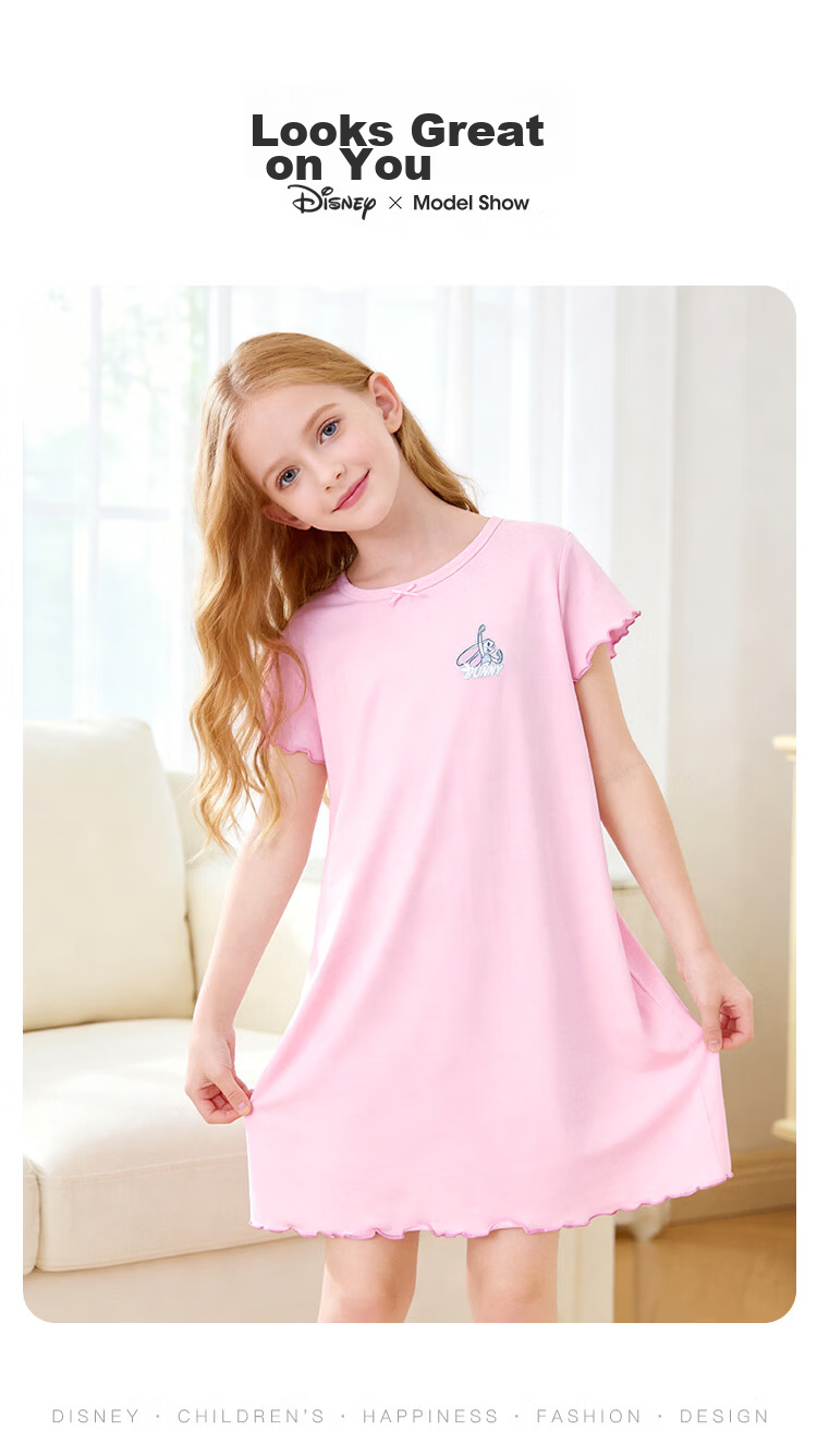Disney Modal Lace Pajamas Sleep Dress 26 Summer Girls Rabbit Police Officer Skin-friendly Comfortable Breathable Homewear Light Pink 120 12