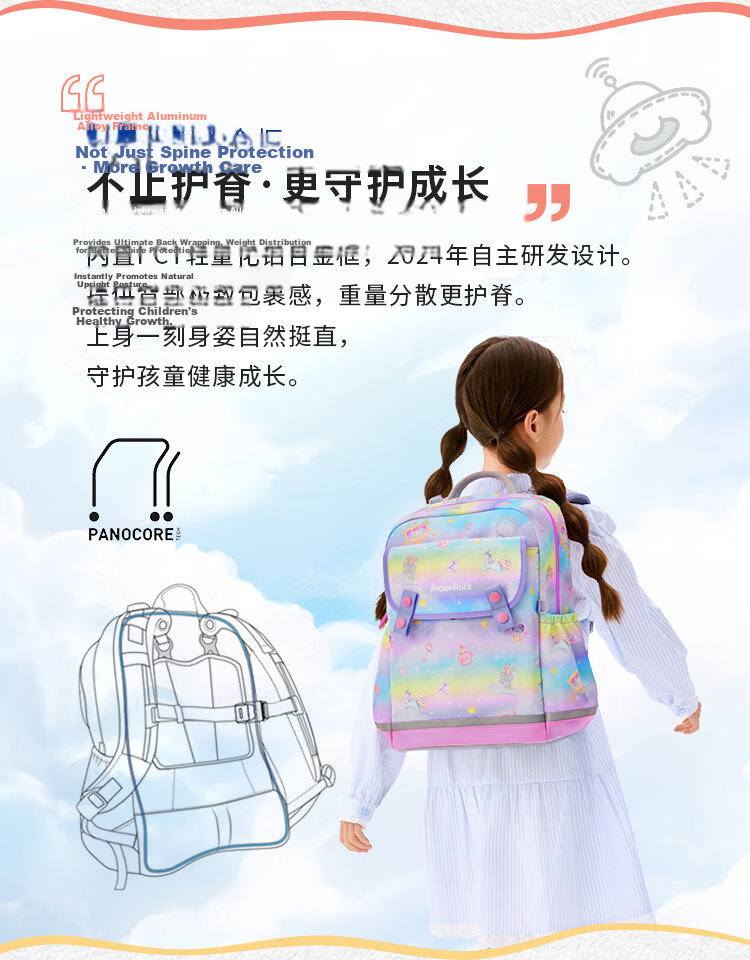 MoonRock Kids Ergonomic Backpack for Grades 1-3 Lightweight Water-Resistant Rainbow Castle - Pink 16