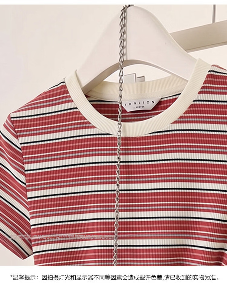 TonLion 2026 Summer Women's Striped Slim Fit Short Sleeve T-Shirt, Stylish and Comfortable, Age-Reducing Basic Tee 16